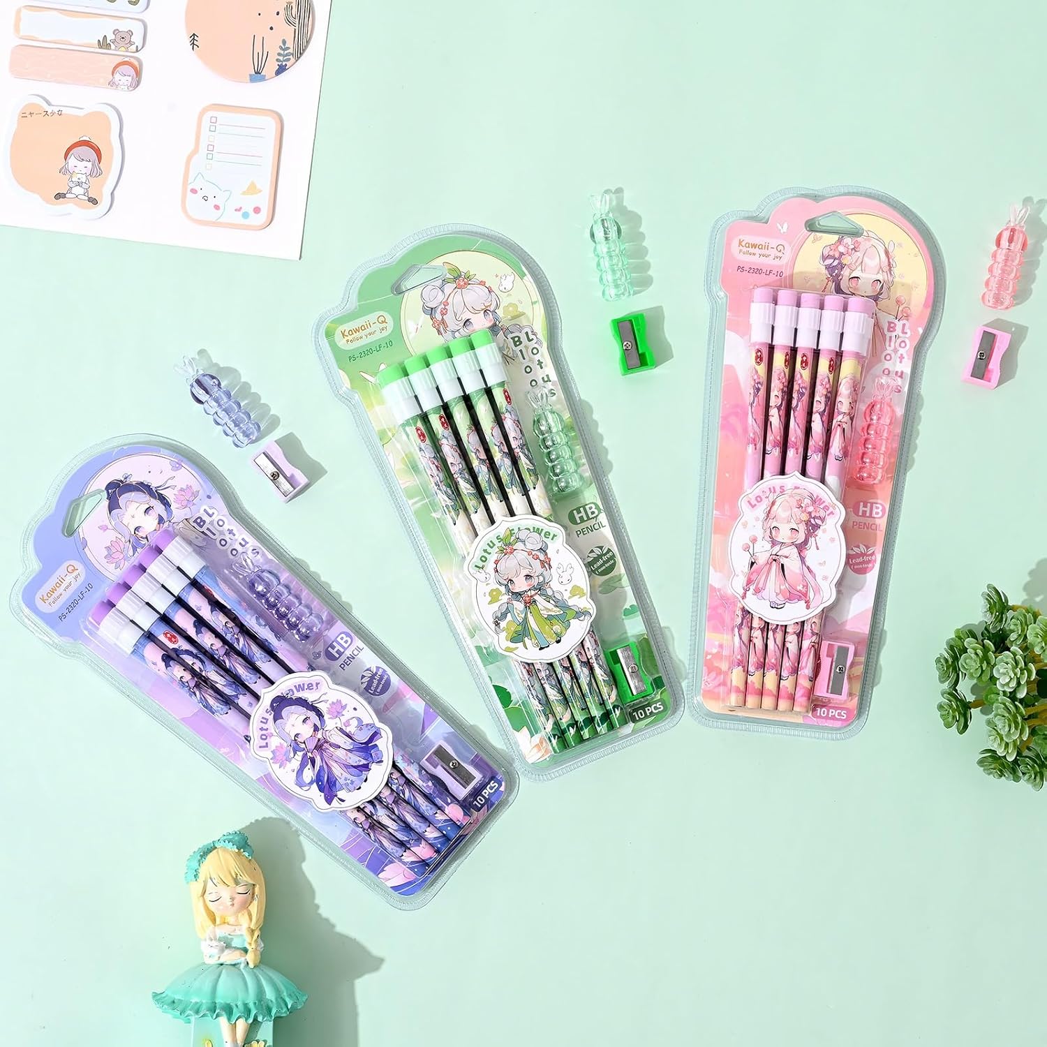 Get this pack of ten charming HB pencils with a magical Lotus Flower Princesses design and a handy sharpener, a perfect gift for kids in www.usmile.toys who love fantasy themes.